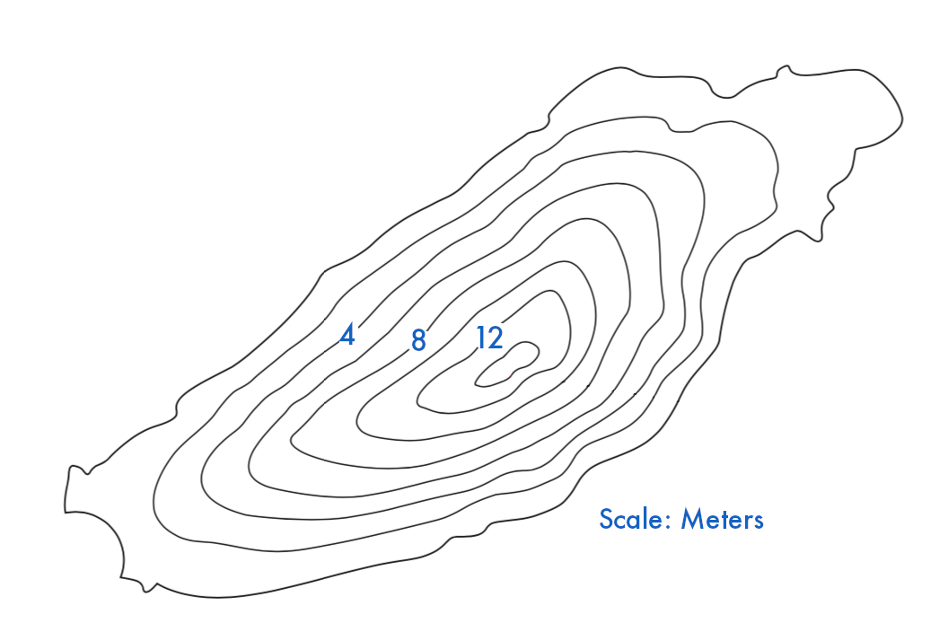 Barymetric map of Woods Lake (meters)